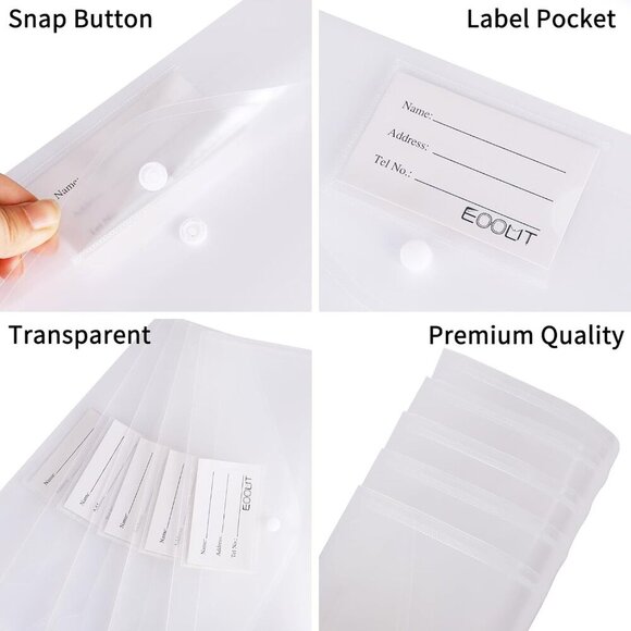30pcs Plastic Envelopes, Clear Envelopes with Snap Closure, Document Folders Let - Picture 3 of 6
